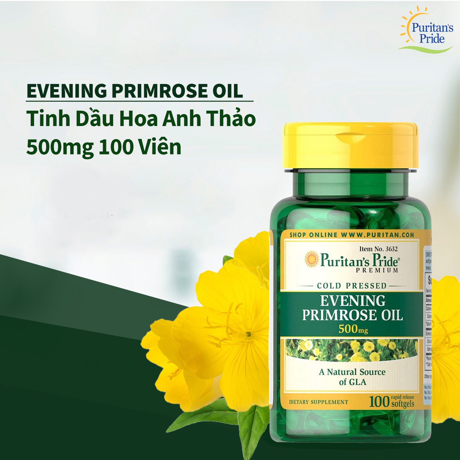 Mua Tinh Dầu Hoa Anh Thảo Evening Primrose Oil Puritan's Pride 500mg 100  Viên - Mua 1 lọ tại Puritans Pride Global Store