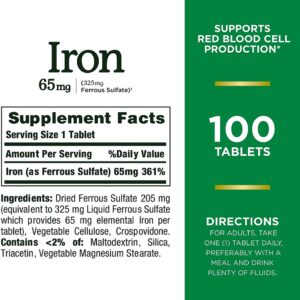 VIÊN UỐNG BỔ SUNG SẮT NATURE'S BOUNTY IRON 65MG - 100 VIÊN