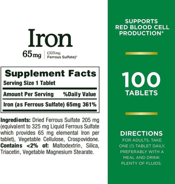 VIÊN UỐNG BỔ SUNG SẮT NATURE'S BOUNTY IRON 65MG - 100 VIÊN