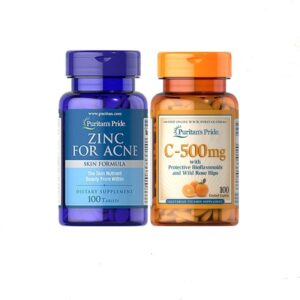 Combo Ngừa Mụn - Giảm Mụn, Làm Mờ Vết Thâm Zinc for Acne & Vitamin C-500mg Puritan's Pride