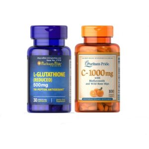 Combo Trắng Da, Mờ Nám, Chống Oxy Hóa, Đào Thải Độc L- Glutathione & Vitamin C Puritan’s Pride