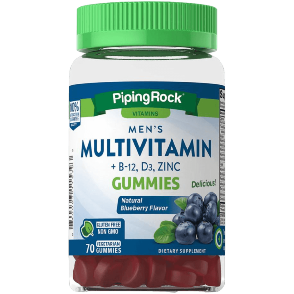 KẸO DẺO CUNG CẤP VITAMIN TỔNG HỢP DÀNH CHO NAM - PIPING ROCK MULTIVITAMIN + B12, D3, ZINC GUMMIES (HƯƠNG VIỆT QUẤT) - 70 VIÊN