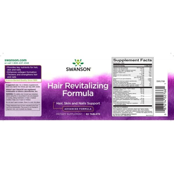 VIÊN BỔ SUNG ĐA DƯỠNG CHẤT THIẾT YẾU CHO TÓC SWANSON HAIR REVITALIZING FORMULA - 60 VIÊN