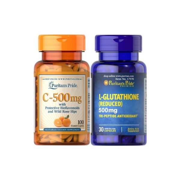 Combo Trắng Da, Mờ Nám, Chống Oxy Hóa, Đào Thải Độc L- Glutathione & Vitamin C Puritan’s Pride